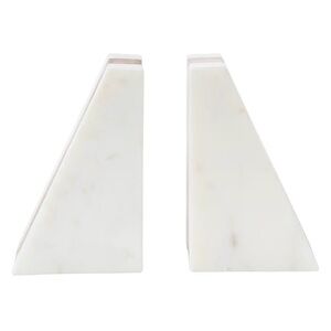 Main + Mesa Geometric White Marble Bookends Wood Inlay 4”W x 6”H x 3”D